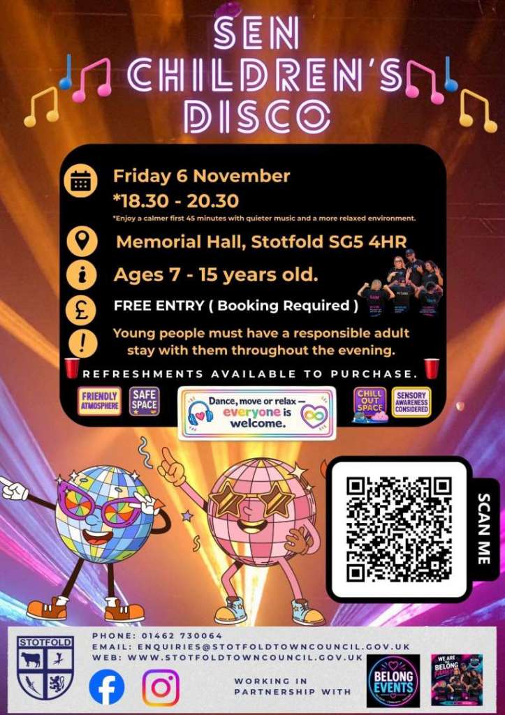 Poster showing information about the SEN disco event 